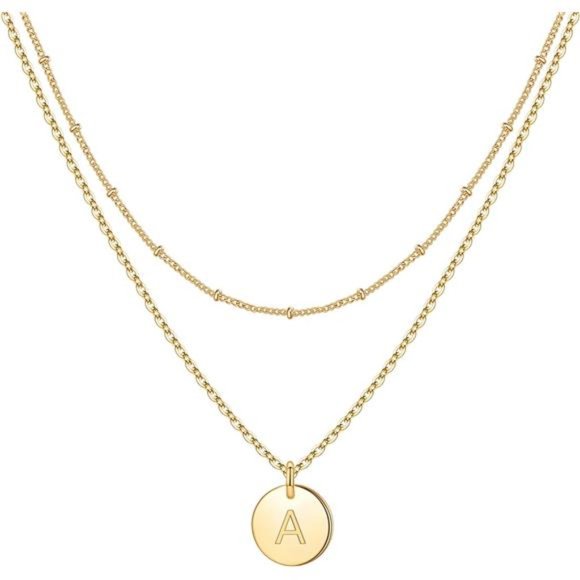 Initial Necklaces for Women, Gold White Gold Rose Gold Double Side Engraved Coin - Picture 1 of 6